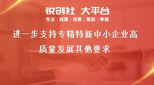 進(jìn)一步支持專精特新中小企業(yè)高質(zhì)量發(fā)展其他要求獎補政策