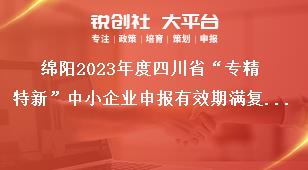 綿陽2023年度四川省“專精特新”中小企業申報有效期滿復核獎補政策