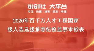 2020年百千萬人才工程國家級人選選拔推薦紀檢監察審核表獎補政策